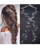 Denifery Bridal Rose Gold and Gold Silver Extra Long Pearl and Crystal Beads Bridal Hair Vine Wedding Head Piece Bridal Hair Accessories Headband Hair Jewelry Hair Accessories (Silver) - Buy Online on SooperMarket.com