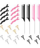 27 Pieces Hair Braiding Set - Parting Ring, Pintail Comb, Wide Teeth Clip (Pink/Black) - Buy Online on SooperMarket.com