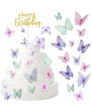 60 Blue Purple Butterfly Cake Toppers with Happy Birthday Topper | 3D Mixed Size Color Decoration Set for Birthday & Wedding Party Supplies - Buy Online on SooperMarket.com