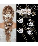 5 Pieces Bridal Flower Wedding Hair Pins Crystal Pearl Hair Pins Clips Headpiece Gold Wedding Hair Accessories Jewelry with Rhinestone for Brides Bridesmaids Women Girls Updo (Pure White Flower) 5 Count (Pack of 1) Flour... - Buy Online on SooperMarket.com