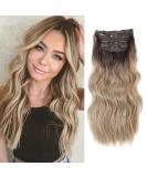 Clip in Hair Extensions 4Pcs Thick Full Head Ombre Dirty Blonde with Dark Root 20Inch Hair Extensions Clip in Curly Wavy Synthetic Hair Extension - Buy Online on SooperMarket.com