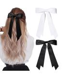 2PCS Silky Satin Hair Bows Hair Clip Black Hair Ribbon Ponytail Holder Accessories Slides Metal Clips Hair Bow for Women Girls Toddlers Teens Kids Black+White - Buy Online on SooperMarket.com