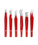 Silakor 6-Piece Stainless Steel Eyelash Extension Tweezers Set for Volume and Classic Lashes (Red) - Buy Online on SooperMarket.com
