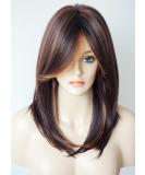 Medium Length Layered Synthetic Wig for White Women - Light Brown with Camel Highlights and Bangs - Buy Online on SooperMarket.com