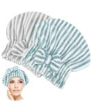 2-Pack Microfiber Hair Towel Caps with Bow-Knot for Fast Drying - Blue, Gray, and White - Soft & Absorbent Hair Drying Caps for Women - Buy Online on SooperMarket.com