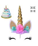 Coonoe Unicorn Cake Topper with Handmade Eyelashes and Reusable Gold Horn - Ideal for Birthday Parties, Baby Showers, and Weddings - Buy Online on SooperMarket.com