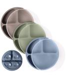 WeeSprout Suction Plates with Lids for Babies & Toddlers | 100% Silicone | Plates Stay Put with Suction Feature | Divided Design | Microwave & Dishwasher Safe | 3 Pack Matte Dark Grey, Blue & Green With Lids - Buy Online on SooperMarket.com