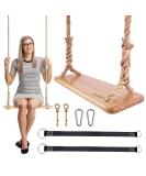 Premkid Hanging Wooden Swing, Swing Seat 24"x 8"x 1.2", Tree Swing with 500lbs Load, Adjustable Hemp Rope Plus Tree Straps 100 inch, Tree Swing for Adults, Wooden Swing Set for Indoor and Outdoor - Buy Online on SooperMarket.com