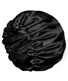 Adjustable Double Layer Satin Bonnet for Women - Large Silk Sleep Cap for Curly Natural Hair (Black) - Buy Online on SooperMarket.com