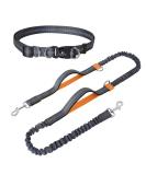Snocyo Reflective Jogging Leash for Medium & Large Dogs | Elastic Double Handle & Waist Valve | Retractable Running Dog Leash in Gray & Orange - Buy Online on SooperMarket.com