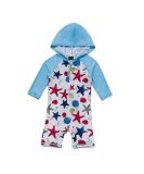 BONVERANO Baby Boys Swimsuit 6-9 Months Blue Star | UPF 50+ Full-Zip Hoodie One Piece Swimwear - Buy Online on SooperMarket.com