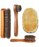 Sandiyago Shoe Brush Set - Horsehair Brush for Shoe Shine Polish Buff - 3 Pcs Shoe Polish Dauber Applicator Brushes + 1 Pc Shoes Polish Cloth Glove Brown 20.5 x 16x 6 cm - Buy Online on SooperMarket.com