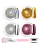 Lofuanna Chrome Nail Powder Set - 4 Colors Mirror Effect Holographic Glitter for Nail Art with 4pcs Eyeshadow Sticks and Dust Brush - 0.5g/Jar - Buy Online on SooperMarket.com