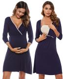 Sykooria Women's Cotton Soft Nursing Nightdress | 3/4 Sleeves Maternity Labour Nightgown - Navy Blue, Size L - Buy Online on SooperMarket.com