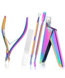 5 in 1 Acrylic Nail Clipper Kit with Glass File & Cuticle Tools - Christmas Gift Set - Professional Manicure Pedicure Tools - Colorful Design - Buy Online on SooperMarket.com