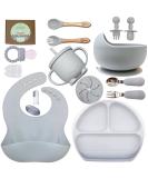 O'doe Baby Feeding Set | 17 Pc Baby Led Weaning Supplies for Toddlers | Suction Silicone Bowl, Self-Feeding Utensils, Fruit Feeder Cup, Bibs, Food Plate Kit with Lid (Grey V2) - Buy Online on SooperMarket.com