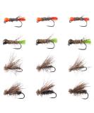 BASSDASH Trout Fly Fishing Flies 12pcs Assortment | Tenkara Wet Dry Nymphs Sakasa Kebari | Barbless Hooks for Trout Fishing - Buy Online on SooperMarket.com