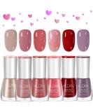 Nail Polish Set 6Pcs Quick Dry & Long Lasting Nude Pink Red Nail Varnish - Non-Toxic Water Based Holographic Nail Polish Gel - No Need UV Nail Paint for DIY Nail Art Manicure at Home 8ML Nude Pink Red Purple - Buy Online on SooperMarket.com