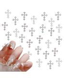 30Pcs Silver Pearl Cross Nail Charms - Antique Style Rhinestones for Women's DIY Nail Art - Buy Online on SooperMarket.com