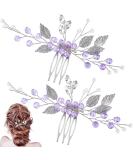 PAGOW 2PCS Leaf Hair Combs, Purple Rhinestone Hair Comb Clips, Hair Side Comb Clips, Crystal Wedding Headpiece Hair Accessories For Women, Girls, Bride, Bridesmaid ( 4.73 x 2.76 inch ) - Buy Online on SooperMarket.com