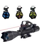 UUQ 4-16x50 Tactical Rifle Scope with Red/Green Illuminated Range Finder Reticle, Laser Sight, and Holographic Reflex Dot - Red Laser - Buy Online on SooperMarket.com