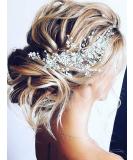 Unicra Bride Flower Wedding Hair Vine Crystal Bridal Hair Piece Rhinestone Party Hair Accessories Leaf Hair Jewelry Bead Headpiece for Women and Girls (Silver) - Buy Online on SooperMarket.com