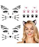 Cat Face Gems & Rhinestones for Women & Kids | Stick-On Whiskers & Body Gems | Perfect for Rave & Halloween Makeup - 4 Sheets - Buy Online on SooperMarket.com