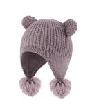 Toddler Winter Hat with Double Pom Pom | Fleece Lined Earflap Beanie | 2-4 Years Dark Purple - Buy Online on SooperMarket.com