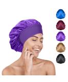 Silk Hair Wrap for Sleeping - Satin Bonnet Sleep Cap for Curly Hair | Soft Satin Head Cover for Women Girls | Purple Silk Bonnet for Makeup and Hair Protection - Buy Online on SooperMarket.com