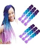 Shangxiu jumbo braids extensions ombre Lila 6 pieces 24 "Braids art hair for crochet braids synthetic braiding hair extensions synthetic hair for simple (purple & lake blue & light purple) purple/blue/purple - Buy Online on SooperMarket.com