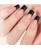 24PCS Long Black French False Nails | Square Full Cover Press On Nails for Women - Jelly Glue Included | Nail Art for Girls - Buy Online on SooperMarket.com