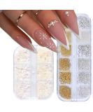 2 Boxes Gold Silver Nail Art Pearls Beads & Rhinestones for DIY Manicure & Jewelry - Buy Online on SooperMarket.com