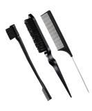 Geiserailie 3 Pcs Slick Brush Set Bristle Hair Brush Teasing Comb Edge Hair Brush Grooming Combs Sturdy Rat Tail Comb for Women Babies Kids' Hair (Black) - Buy Online on SooperMarket.com