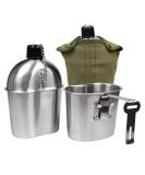 Goetland Stainless Steel WWII US Military Canteen Kit 1QT with 0.5QT Cup Nylon Cover G.I. 1QT Canteen With 0.5 Grab Handle Cup - Buy Online on SooperMarket.com