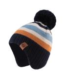 XIAOHAWANG Knitted Baby Hat Winter Warm Boys Girls Beanie Fleece Lining Toddler Kids Hat with Pompom 2-4 Years Navy Striped Hat - Buy Online on SooperMarket.com