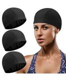 3 Pack Elastic Swimming Caps - Comfortable Non-Slip Unisex Fabric Caps for Women Men & Children - Black - Buy Online on SooperMarket.com