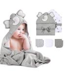 momcozy Hooded Baby Towel Set 8-Piece Baby Bath Towel Set 2Pcs Baby Towel and 6Pcs Baby Wash Cloth Soft and Super Absorbent Baby Washcloths for Toddlers Baby Shower Set Cute Elephant Grey - Buy Online on SooperMarket.com
