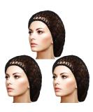 3-Piece Black Mesh Hair Net Set - Rayon Crochet Hair Nets, Knit Snood Hat, Crocheted Sleep Cap - Buy Online on SooperMarket.com