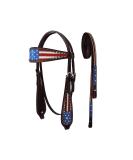 Tahoe Tack Patriotic Hand Painted American Flag Western Browband Headstall with Matching Reins Full - Buy Online on SooperMarket.com