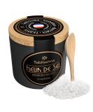 Fleur de Sel - Premium Sea salt from Guerande France - Flaky Sea Salt from the Celtic Sea - Salt Cork box and Wooden salt spoon included - 3.5 Oz (100g) - Buy Online on SooperMarket.com