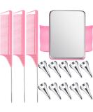10-Piece Hair Parting Ring Set with Steel Rat Tail Comb - Pink/Silver Magnetic Wrist Pin Hair Parting Tool - Buy Online on SooperMarket.com