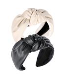 QIANXUAN Wide Hair Bands For Women Black Cloth Headband Tie For Women Leather Headbands For Women With A Tie 2Pcs Pu Artificial Top Knot Glam Girl Fashion Beige+Black - Buy Online on SooperMarket.com