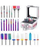 25Pcs Nail Drill Bits Set with Portable Holder - Ceramic Diamond Carbide Cuticle Efile Remover Bits for Acrylic Nails - 3/32 Inch, Home Salon Acrylic Gel Nail Polish - Buy Online on SooperMarket.com