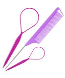 Hair Tail Tools, TsMADDTs 3Pack Hair Loop Tool Set with 2Pcs French Braid Tool Loop 1Pcs Rat Tail Comb Metal Pin Tail Braiding Comb for Hair Styling, Purple B-Purple - Buy Online on SooperMarket.com