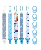 5 Pcs Blue Baby Dummy Clips Set with Silicone Adapter - Soother Chain Holder Straps for Boys | Teething Clips for Teething Toys | Baby Shower Gift - PP Material - Buy Online on SooperMarket.com