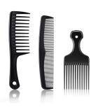 3-Piece Wide-Tooth Comb Set - Detangling Shower, Pick, & All-Purpose Combs | Anti-Static Carbon Fiber Tools for Thick, Curly, Afro Hair - Buy Online on SooperMarket.com