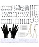 A-minusone 84PCS Body Piercing Kit | 14G 16G Tools for Nose Tongue Lip Ear | Piercing Needles Clamps 84 Piece Set - Buy Online on SooperMarket.com
