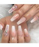 Leuhiove Glitter Gradient Pink Ballerina Press on Nails - Luxurious Crystal Gem Design for Women and Girls - Buy Online on SooperMarket.com