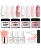 AZUREBEAUTY 12 PCS Portable Dip Powder Nail Starter Kit - Nude Pink Glitter French Nail Art Set - Buy Online on SooperMarket.com