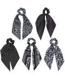 Black Floral/Striped Scarf Scrunchie Set - 5pcs Chiffon/Silk Hair Ties for Women - Buy Online on SooperMarket.com